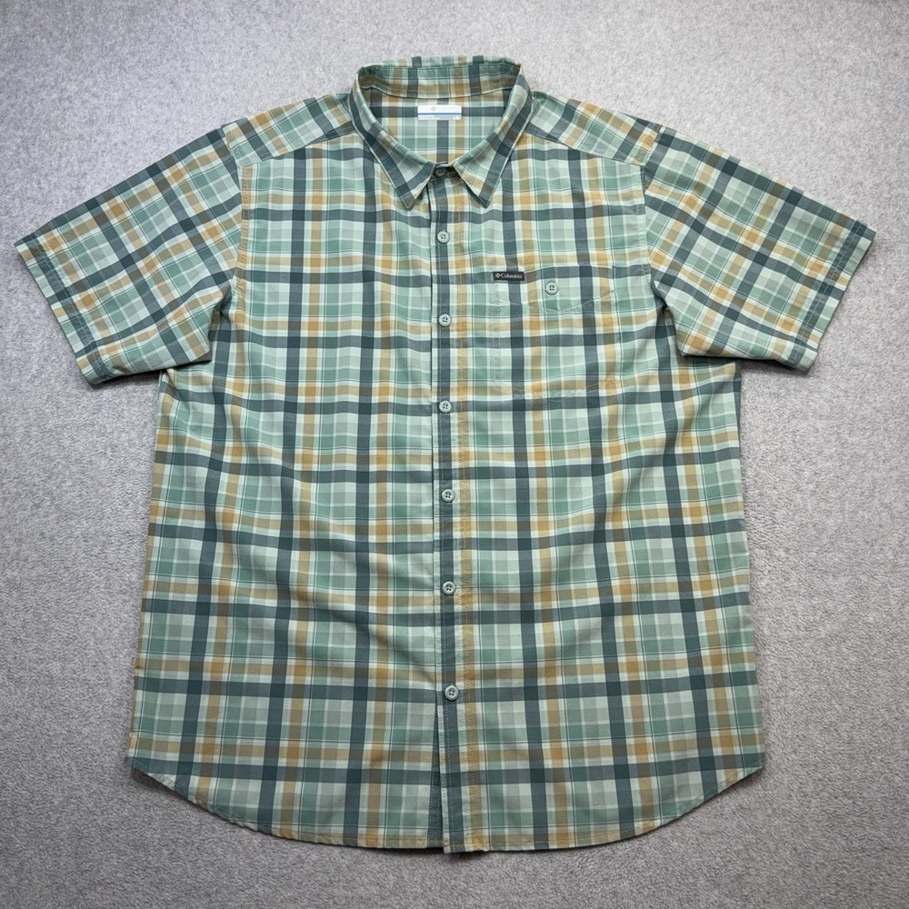 Columbia Silver Ridge Lite Utility Shirt Men Large Green Short Sleeve Stretch